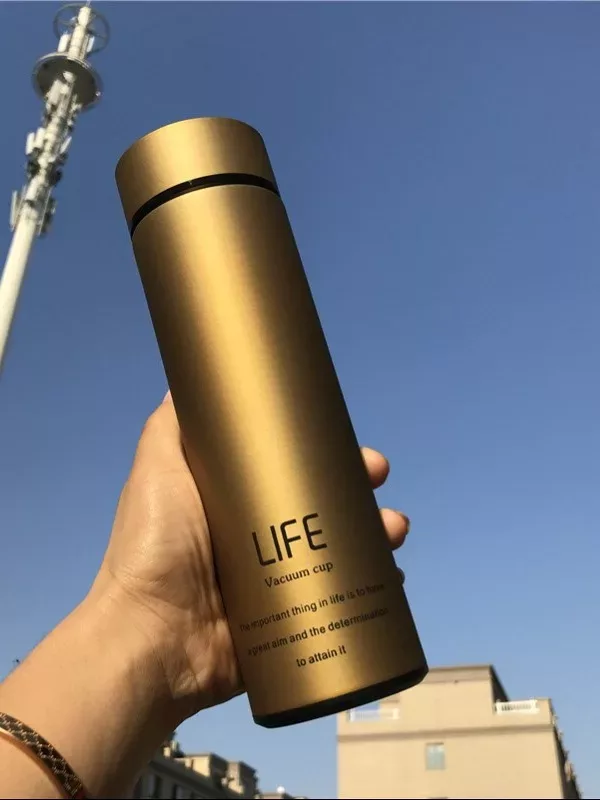 Homium Life золотой термос вакуумный, термокружка с сеточкой 450 мл - OppTop